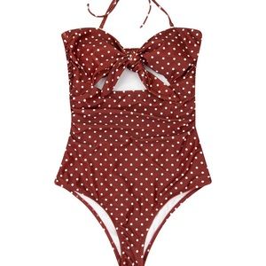 NWOT Rust polka dot cutout bandeau one piece